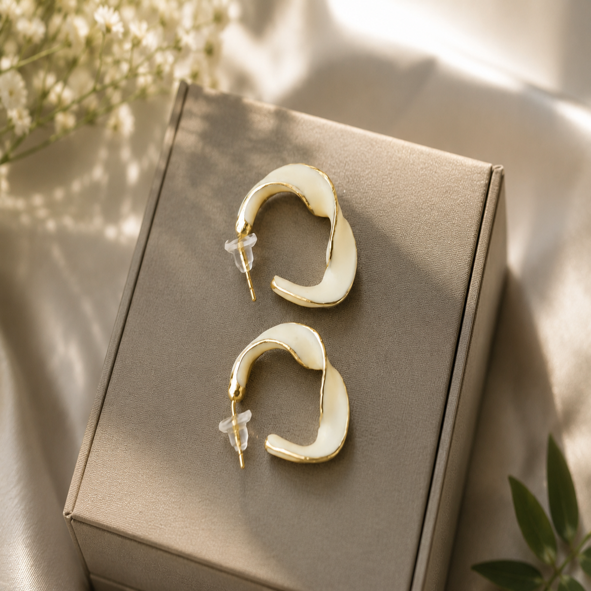 White Half Hoop Earring